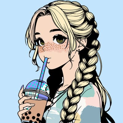 realistic girl with braided hair drinking boba