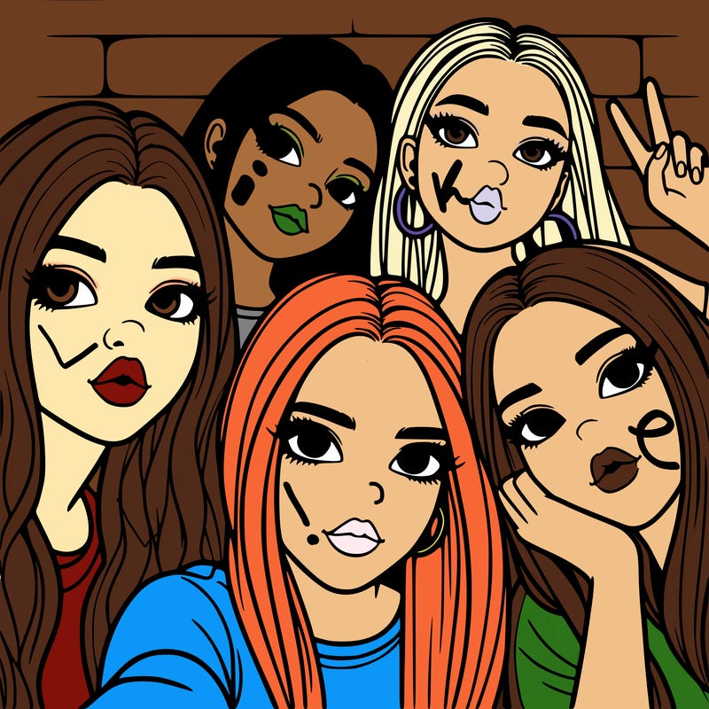 group of teen girls friends y2k up close in a selfie