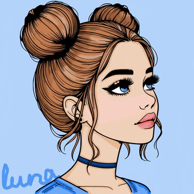 realistic girl with buns on the top of her head