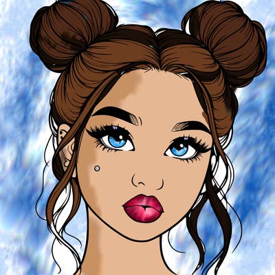 realistic girl with two buns on her hair and lips