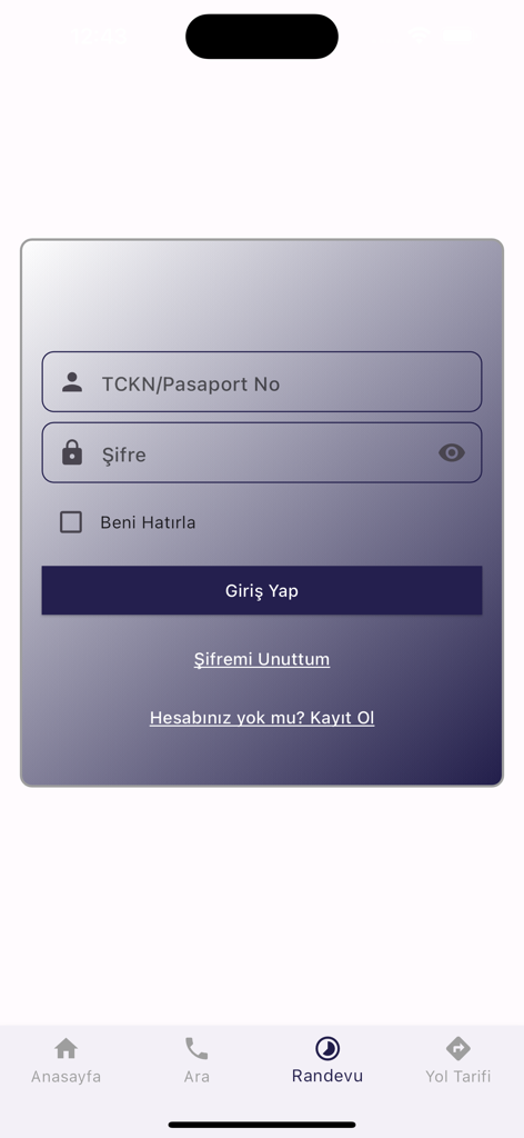 Login page of the Buhara Hospital mobile app for patient access