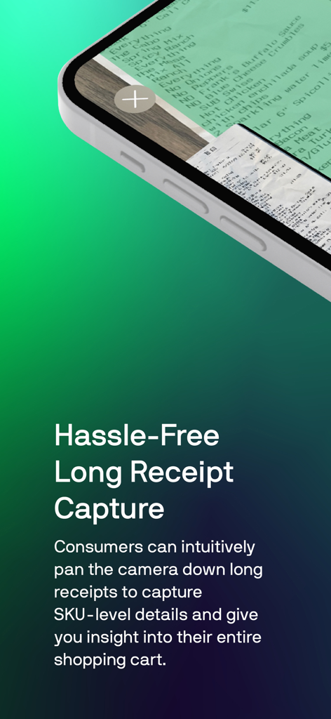 Mobile phone screen showing Veryfi Lens scanning a long receipt