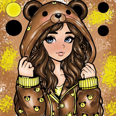 realistic girl in a animal pjs hoodie