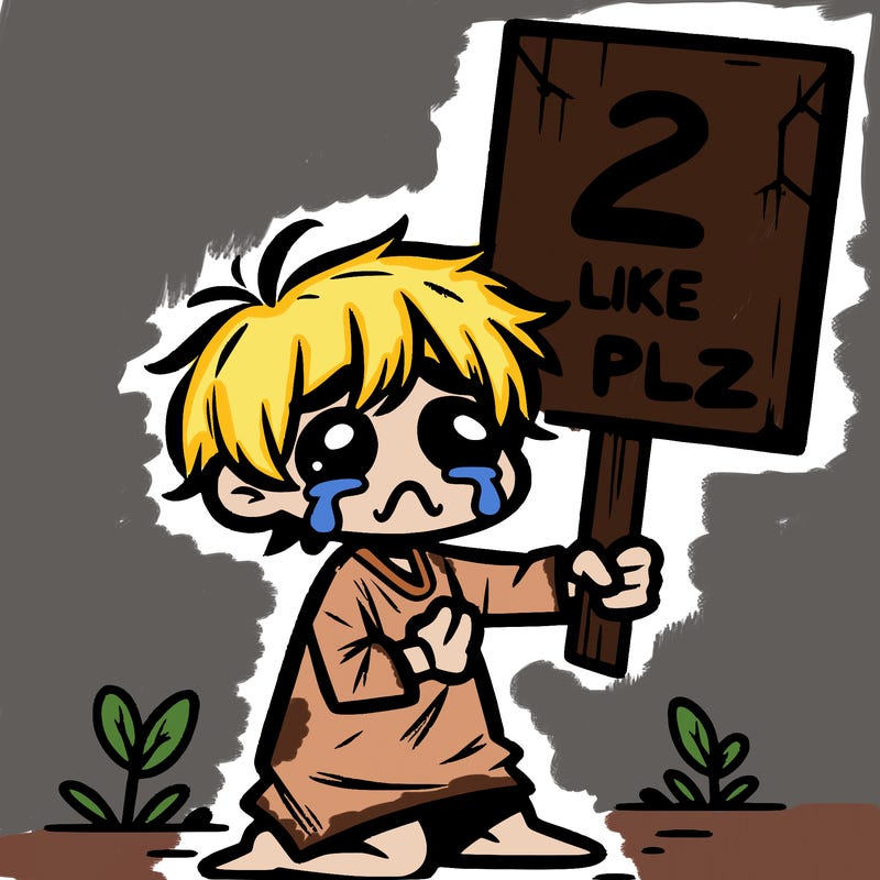 small poor toddler crying with sign that says 2 like plz