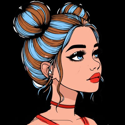 realistic girl with buns on the top of her head