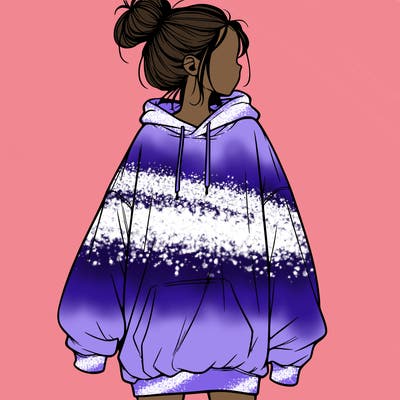 realistic girl with a oversized sweatshirt on and a bun
