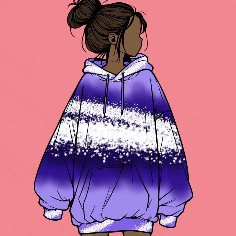 realistic girl with a oversized sweatshirt on and a bun