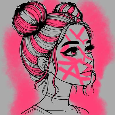 realistic girl with buns on the top of her head