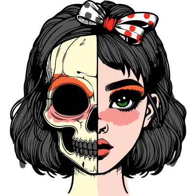realistic girl with half skull mask