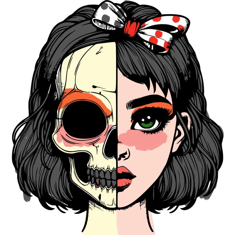 realistic girl with half skull mask