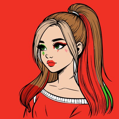 realistic girl with a high ponytail