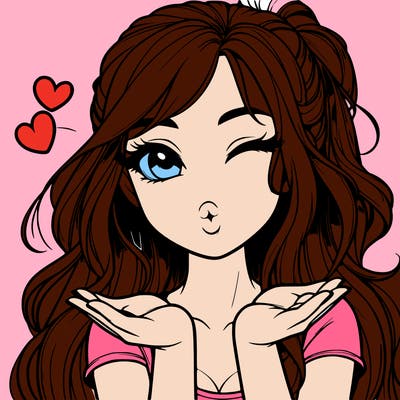 realistic girl winking and blowing a kiss while making heart hands