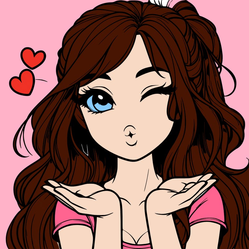 realistic girl winking and blowing a kiss while making heart hands