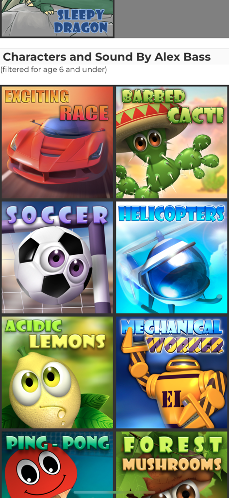 A variety of engaging game themes and characters for young children within the math learning app