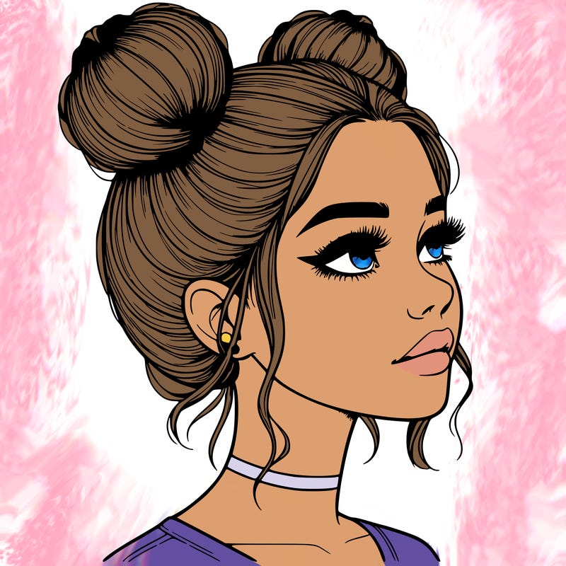 realistic girl with buns on the top of her head