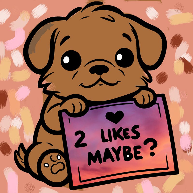 a puppy holding a sign that says 2 likes maybe?