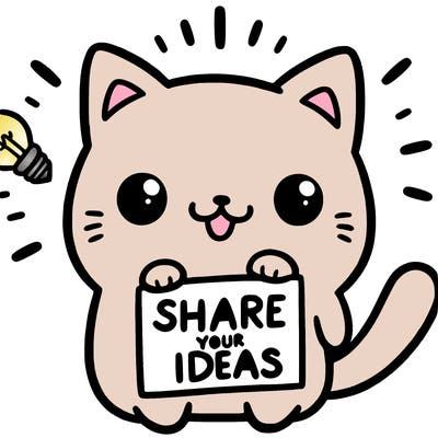 a cute cat saying share your ideas