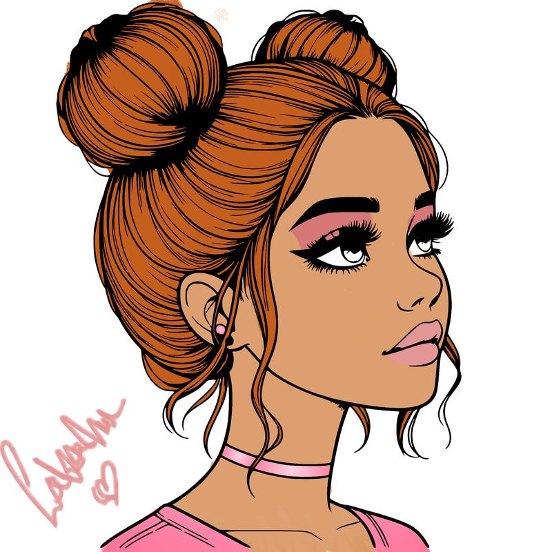 realistic girl with buns on the top of her head
