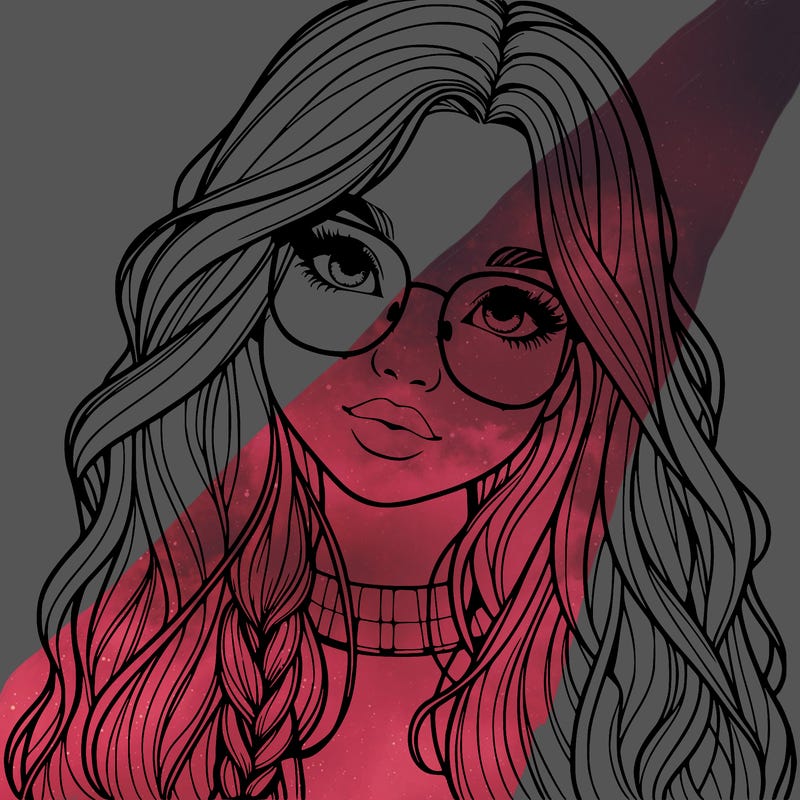 girl with long hair and freckles and glasses realistic