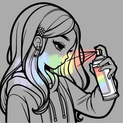 a realistic girl spray painting