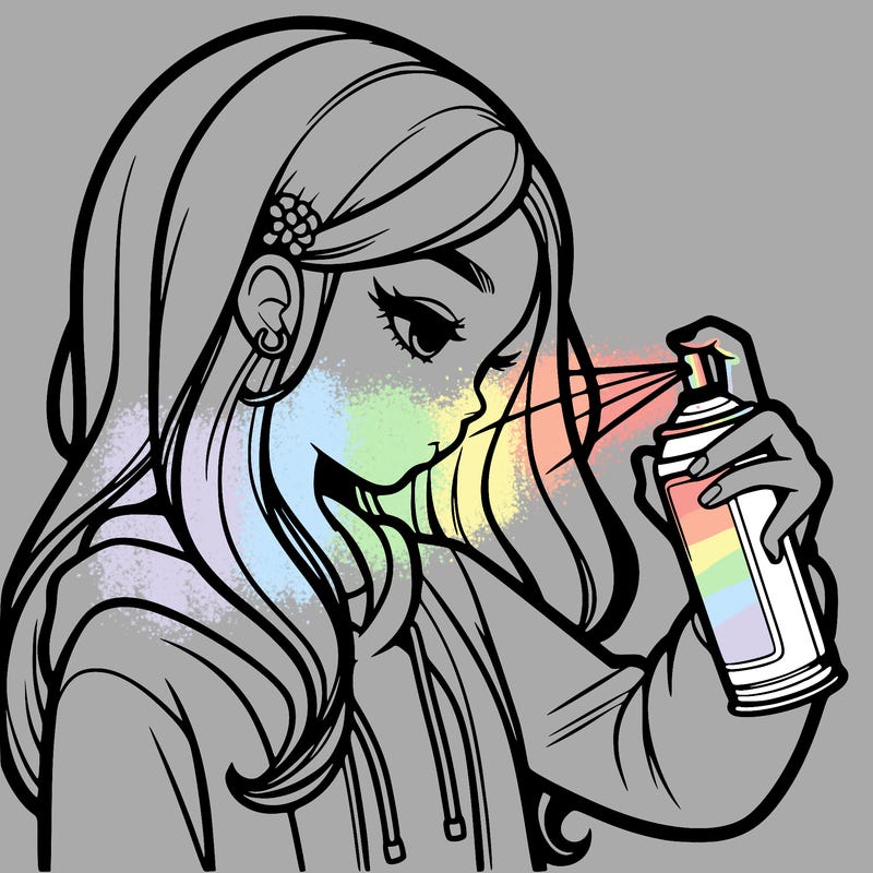 a realistic girl spray painting