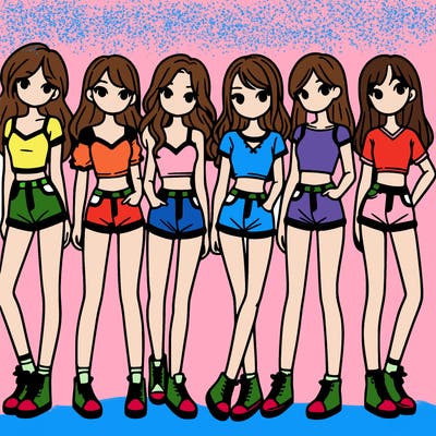 a group of girls wearing crop tops and shorts