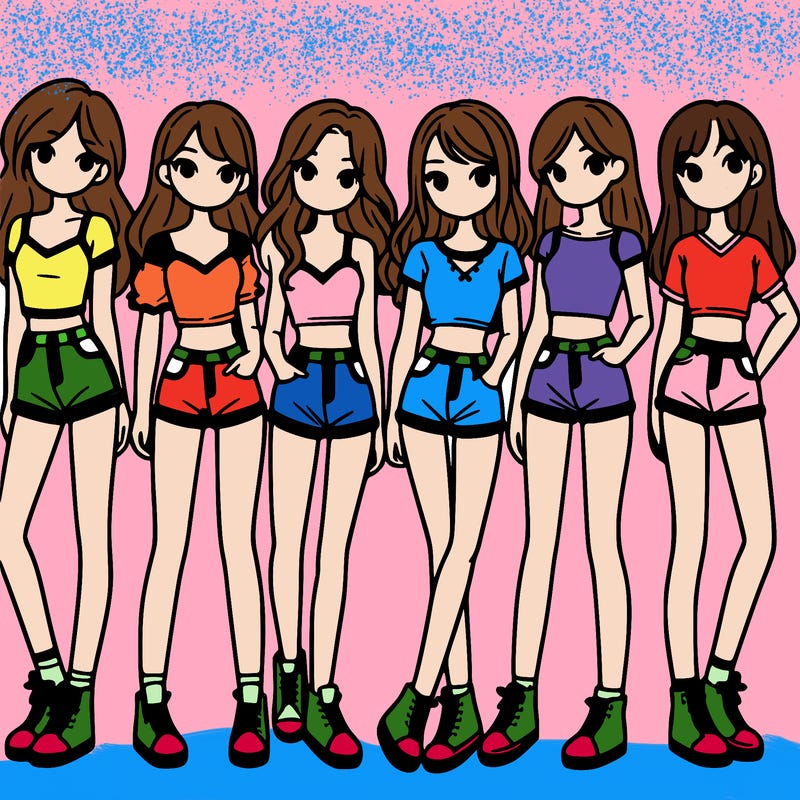 a group of girls wearing crop tops and shorts