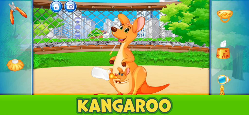 Zoo Animal Care Adventure Game - A mother kangaroo and her joey in a zoo enclosure being cared for in the Zoo Animal Care Adventure Game.