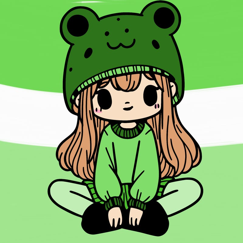 a girl wearing a frog hat and some frog socks