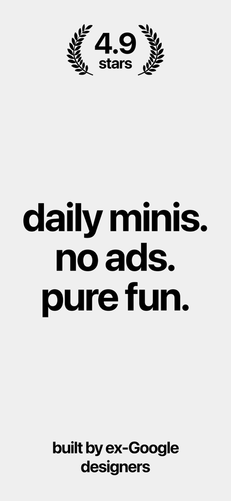 Crossword Chef - Daily Mini - Promotional screen for Crossword Chef app featuring its 4.9 star rating and ad-free daily mini puzzles.