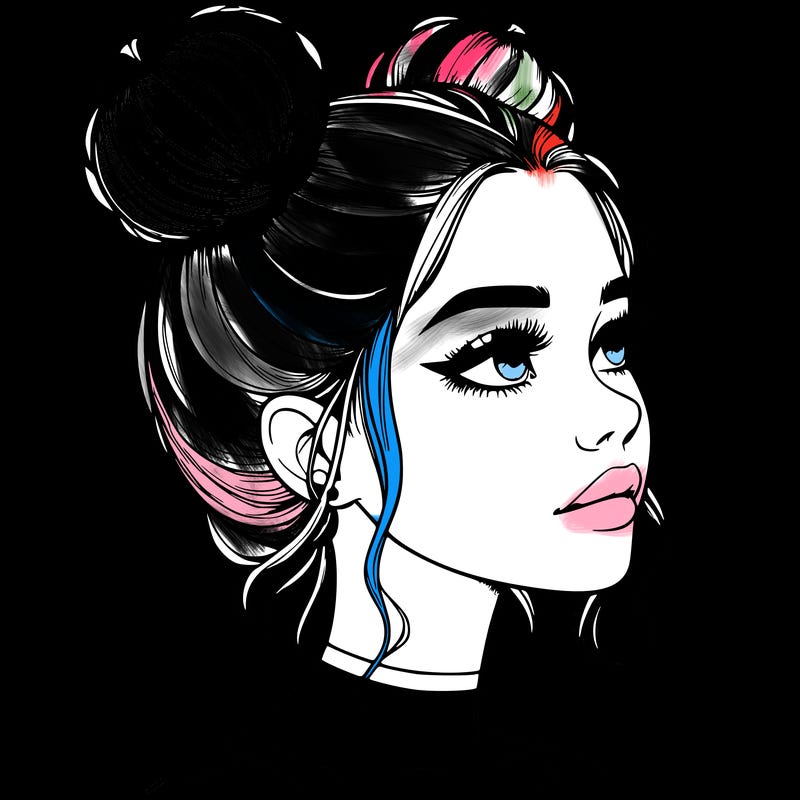 realistic girl with buns on the top of her head