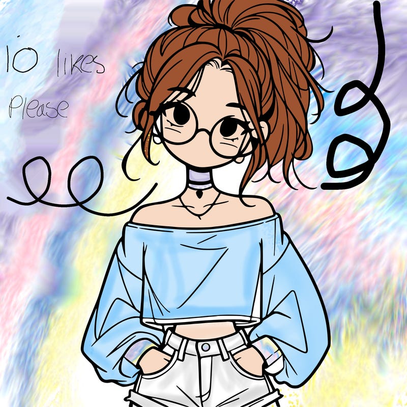 girl with a messy ponytail glasses a baggy crop top and jean shorts