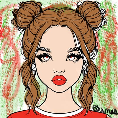 realistic girl with two buns in hair and lips