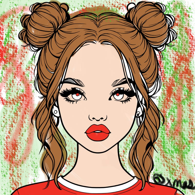 realistic girl with two buns in hair and lips