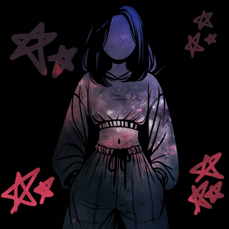 realistic girl faceless with baggy pants and a crop top