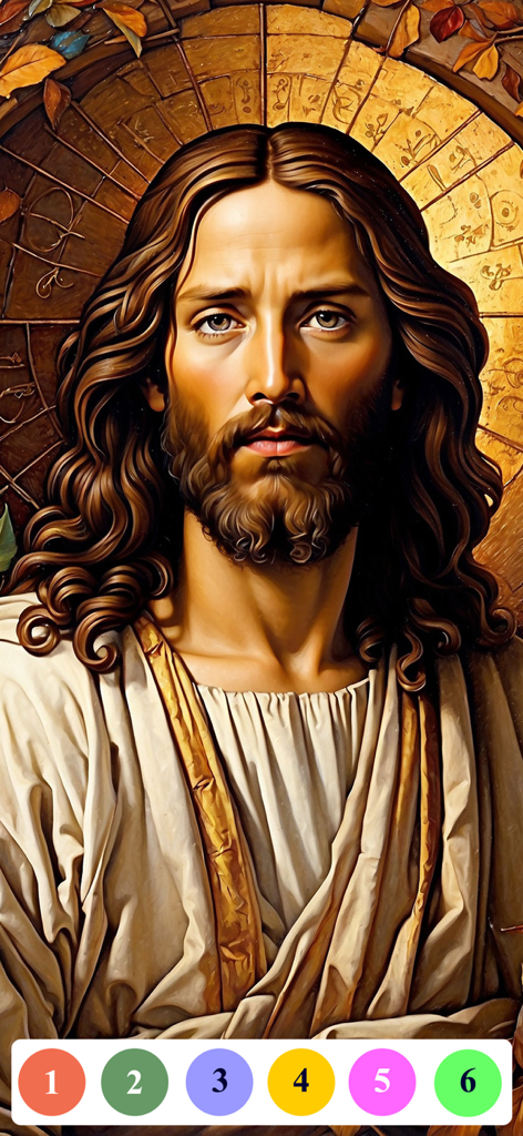Senior Color - Paint By Number - Jesus portrait coloring page in the Senior Color app with large numbered buttons