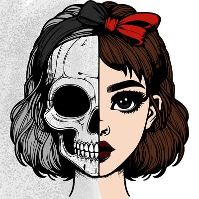 realistic girl with half skull mask