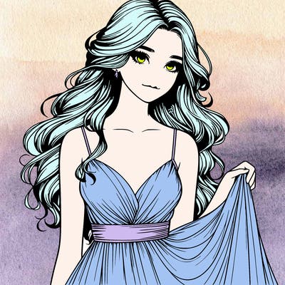 realistic girl in flowy silky prom dress