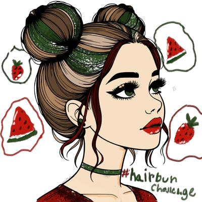 realistic girl with buns on the top of her head