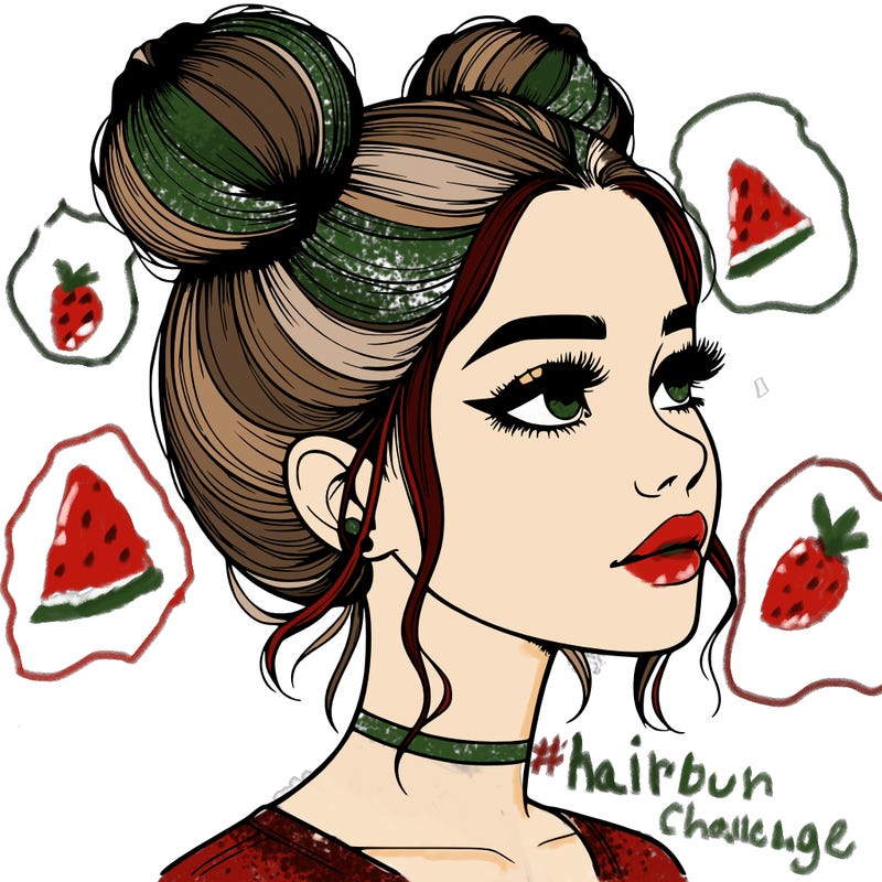 realistic girl with buns on the top of her head