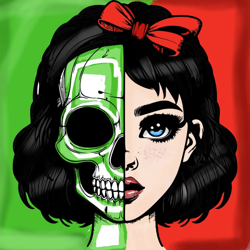 realistic girl with half skull mask