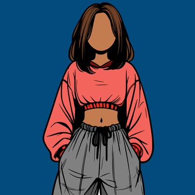 realistic girl faceless with baggy pants and a crop top