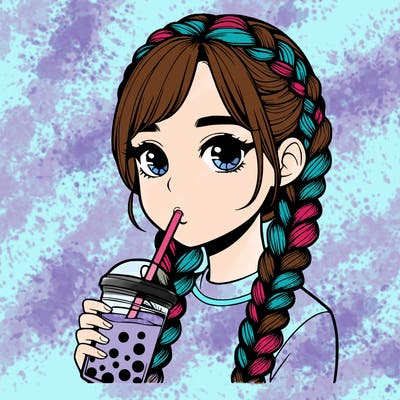 realistic girl with braided hair drinking boba