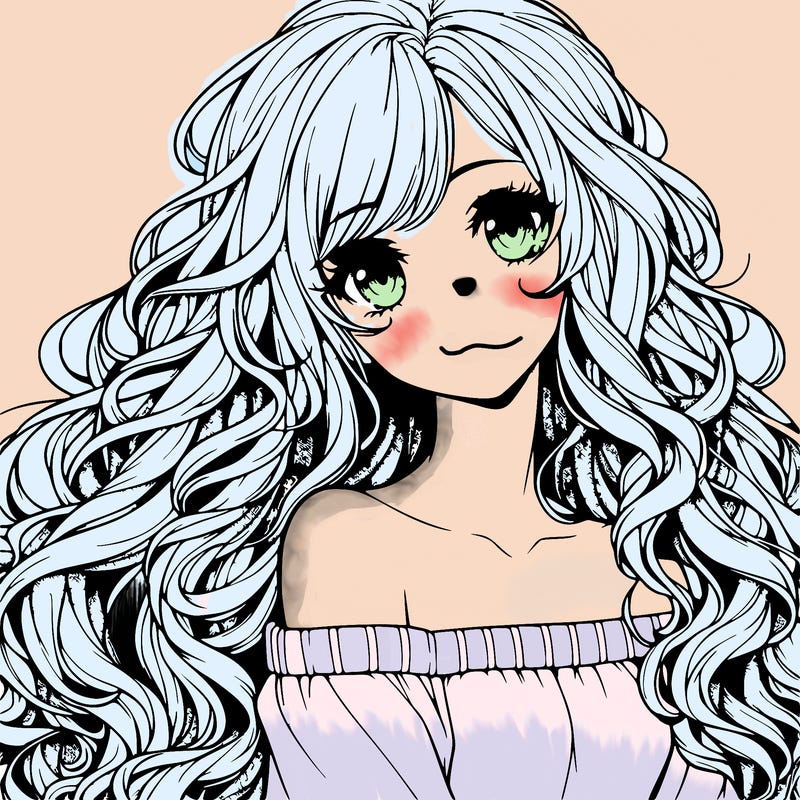 realistic, anime girl with really long curly hair