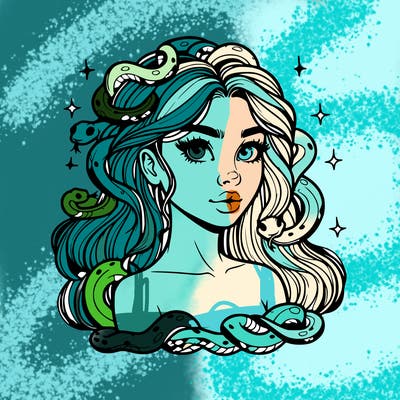 realistic girl with snakes as hair