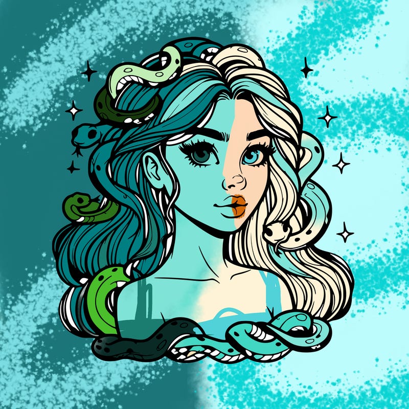 realistic girl with snakes as hair