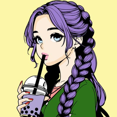 realistic girl with braided hair drinking boba