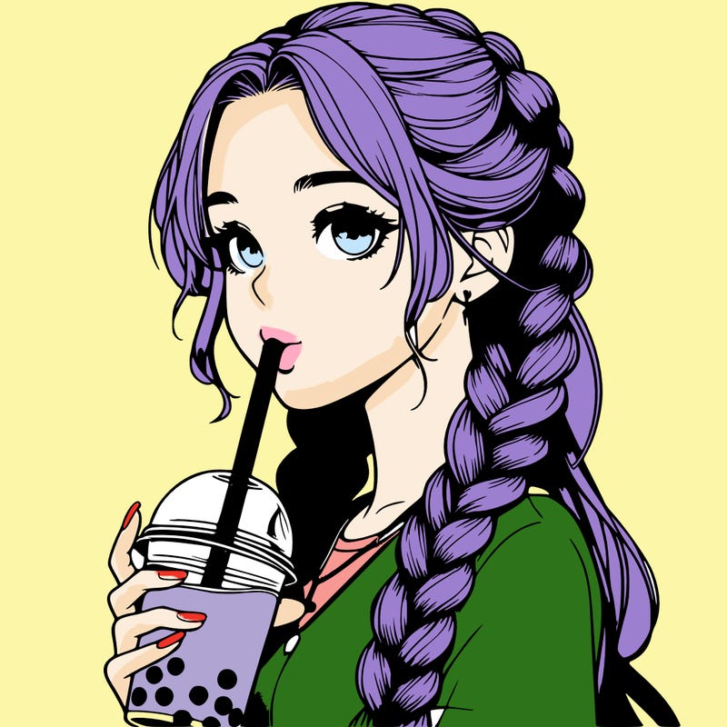 realistic girl with braided hair drinking boba