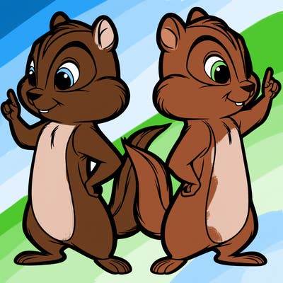 two tamias standing up split realistic