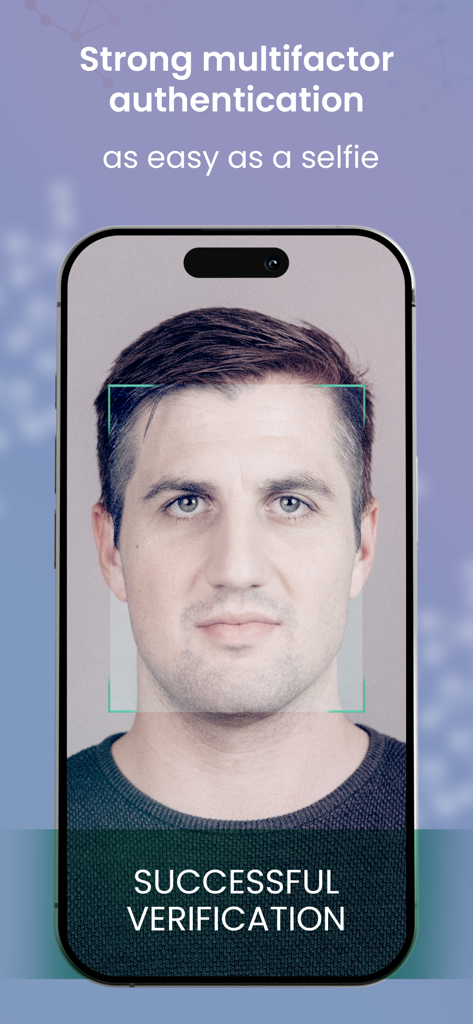 BioID Facial Recognition - Ein Smartphone-Bildschirm, der einen erfolgreichen Gesichtserkennungsscan für die Multi-Faktor-Authentifizierung zeigt.